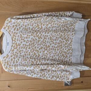 aerie Cream and Tan Leopard Print Crewneck Sweatshirt